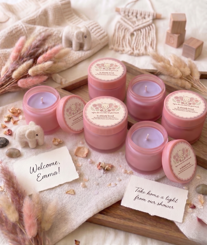 Baby Elephant Girl Baby Shower Candle Favors | Set of 10 | Pink Glass Jar | Personalized Candles | English & Spanish