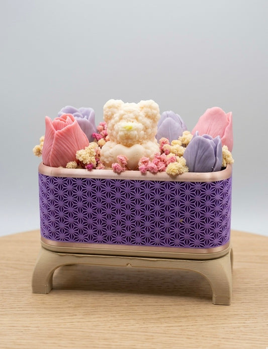 Wax Flower Arrangement — Medium | Purple Rose Gold | Pink Bear & Tulips Collection