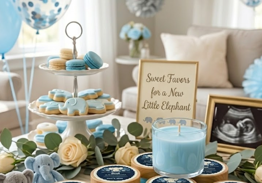 Baby Elephant Boy Baby Shower Candle Favors | Set of 10 Personalized Candles | Custom Wax Color & Scent