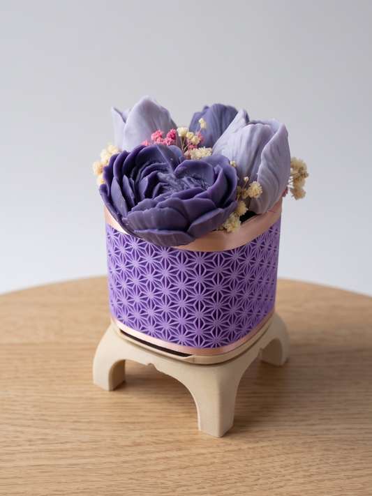 Wax Flower Arrangement — Small | Purple Rose Gold | Purple Heart Rose & 3 Tulips