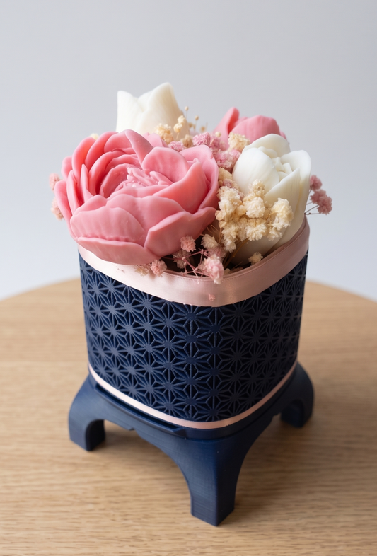 Wax Flower Arrangement — Small | Blue Rose Gold | Pink Heart Rose & Tulips