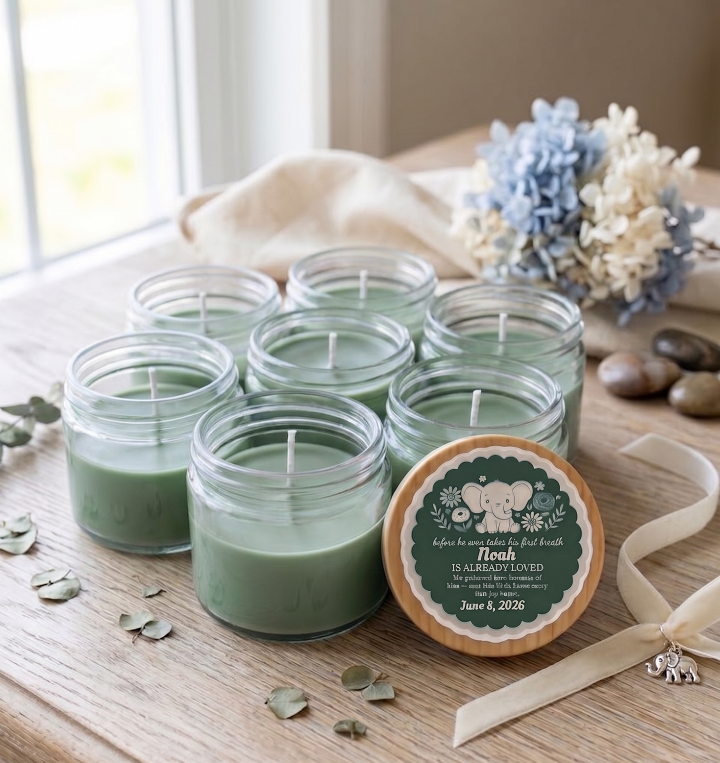 Baby Elephant Boy Baby Shower Candle Favors | Set of 10 Personalized Candles | Custom Wax Color & Scent