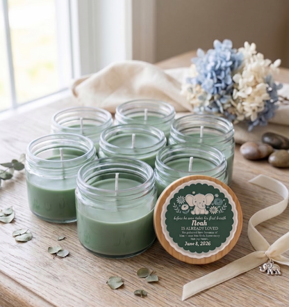 Baby Elephant Boy Baby Shower Candle Favors | Set of 10 Personalized Candles | Custom Wax Color & Scent