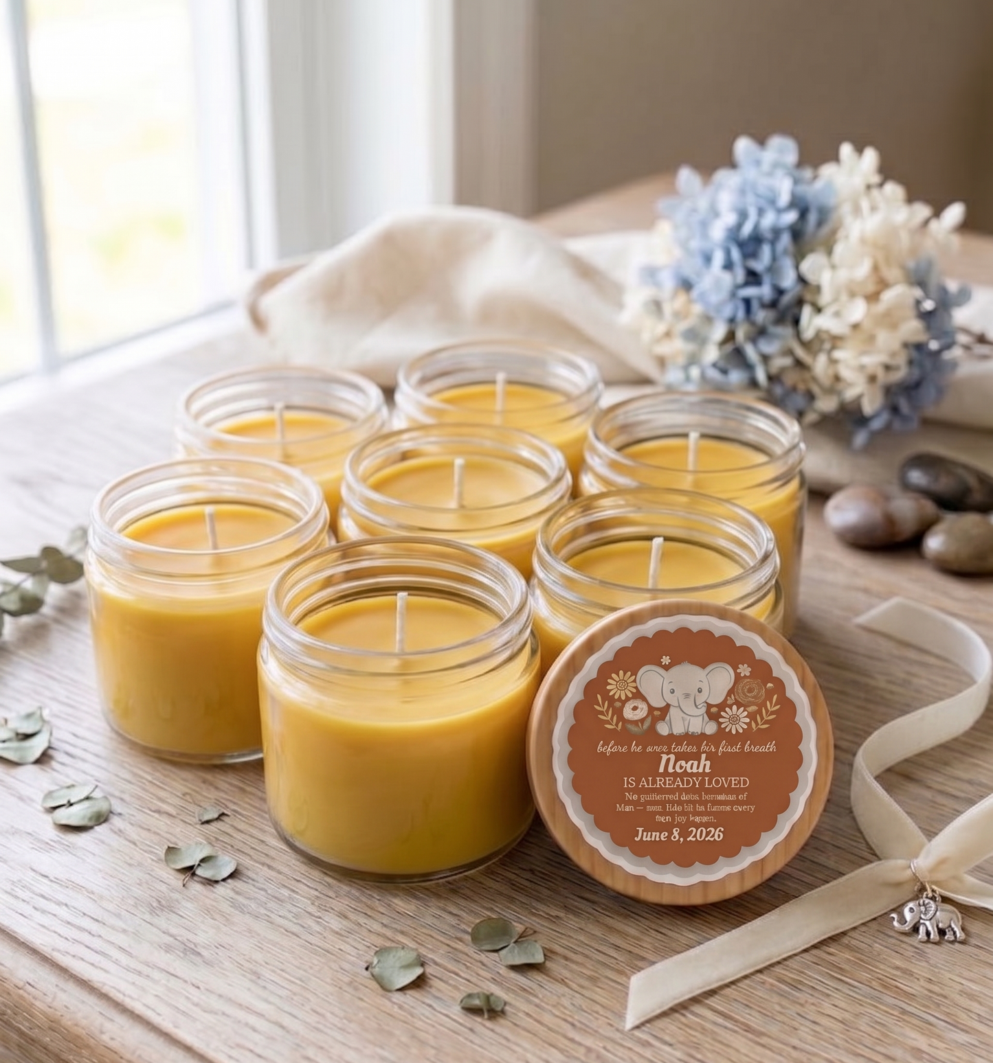 Baby Elephant Boy Baby Shower Candle Favors | Set of 10 Personalized Candles | Custom Wax Color & Scent