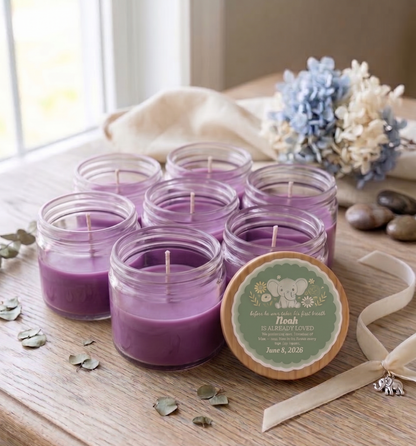 Baby Elephant Boy Baby Shower Candle Favors | Set of 10 Personalized Candles | Custom Wax Color & Scent