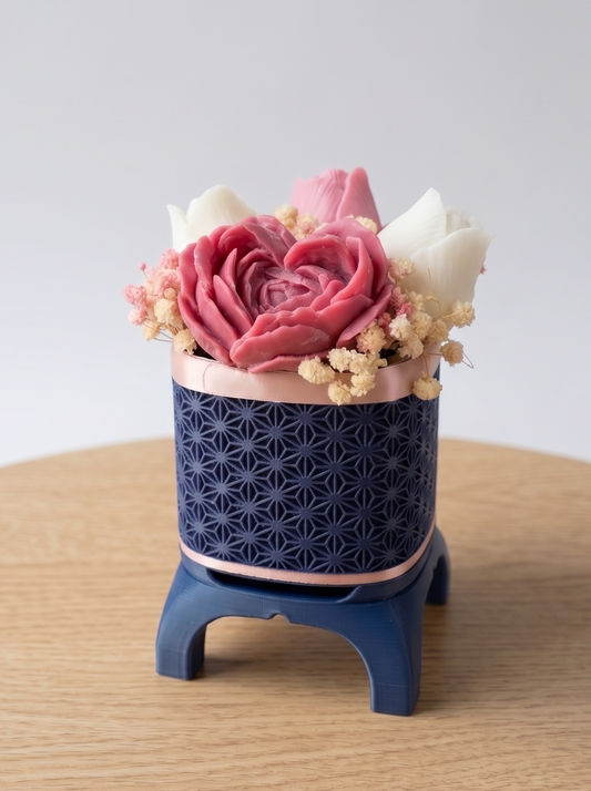 Wax Flower Arrangement — Small | Blue Rose Gold | Red Heart Rose & Tulips